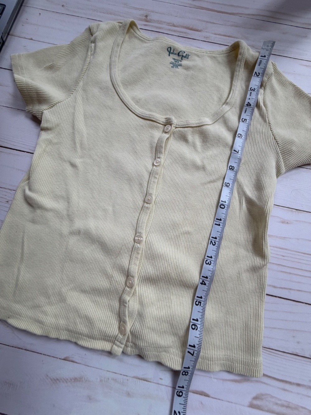 John Galt Yellow Ribbed Top Button Front Tee Brandy Melville Style - Picture 5 of 6